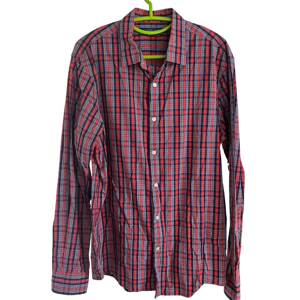 Perry Ellis Red and Blue Plaid Button-Up Shirt
